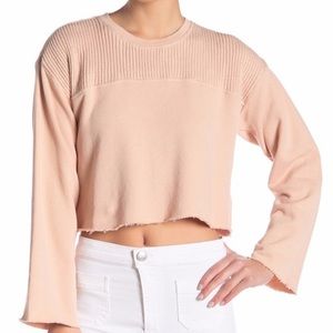 Current/Elliott Crop Ribbed Raw Edge Pullover Sweatshirt in Blush Size Small